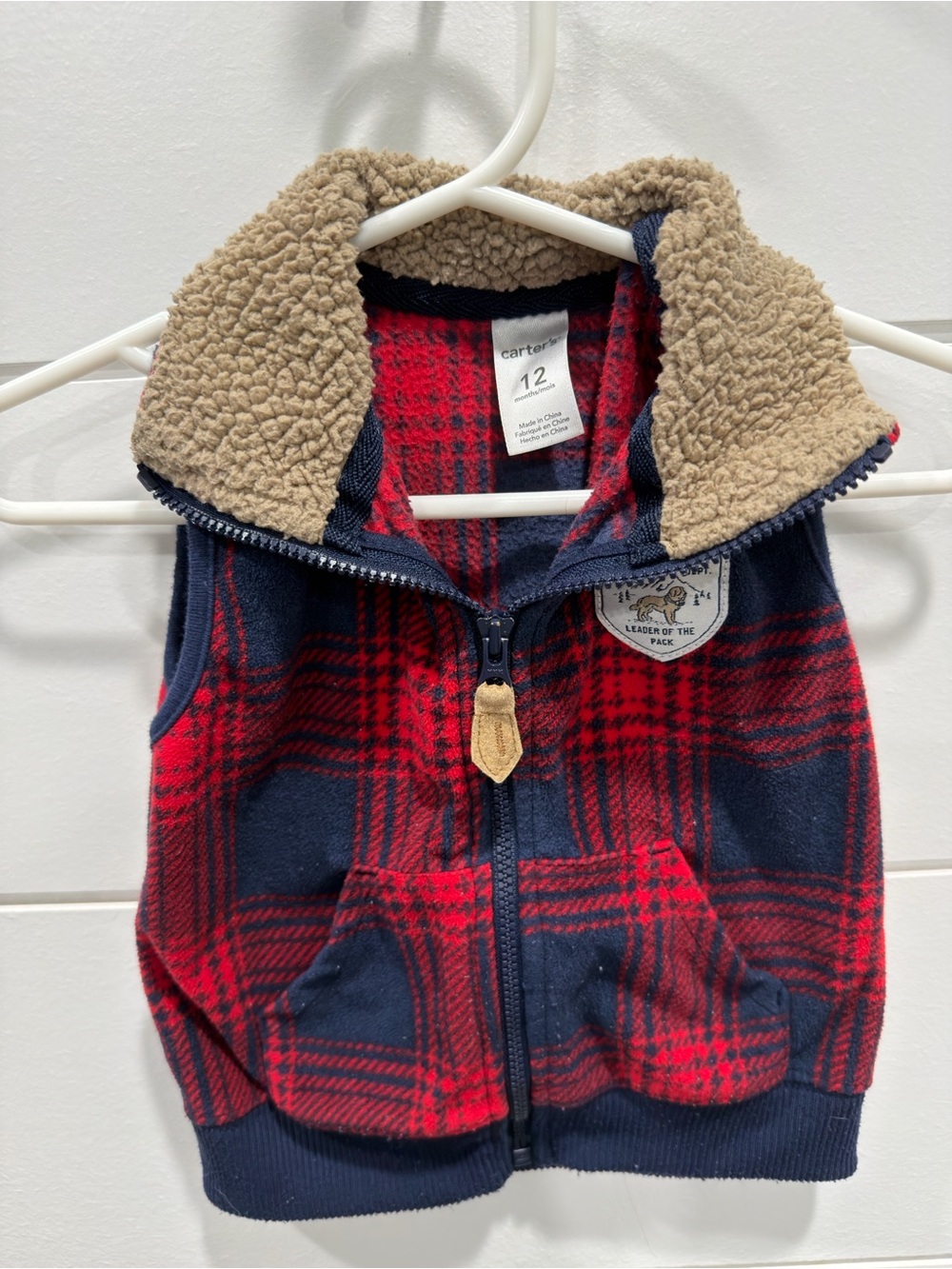 Carter's Red & Navy Plaid Sherpa-Lined Kids Vest